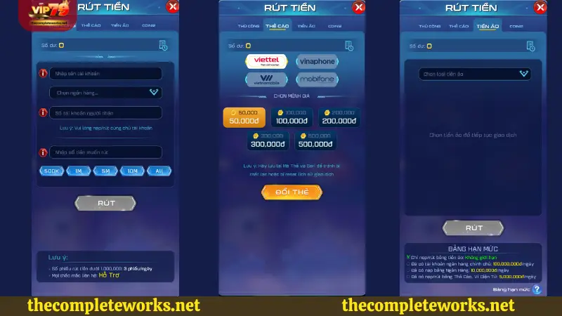Có những phương thức rút tiền nào tại Vip79? Hướng dẫn rút tiền tại Vip79