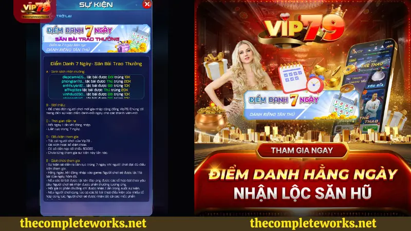 Khuyến mãi Vip79 Điểm danh 7 ngày - Săn bài trao thưởng Khuyến mãi điểm danh 7 ngày tại Vip79